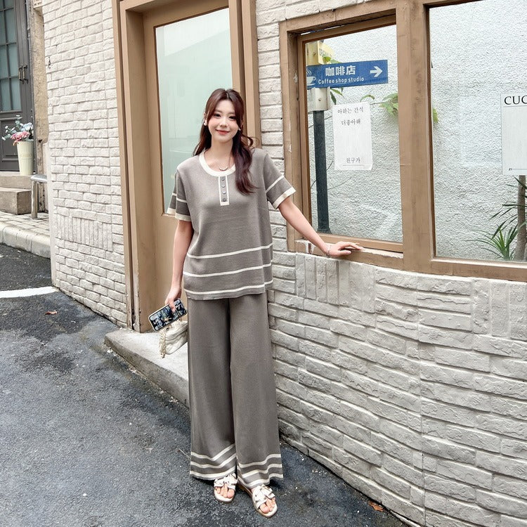 Fashionable Minimalist Relaxed-fit Short-sleeve Top Pants
