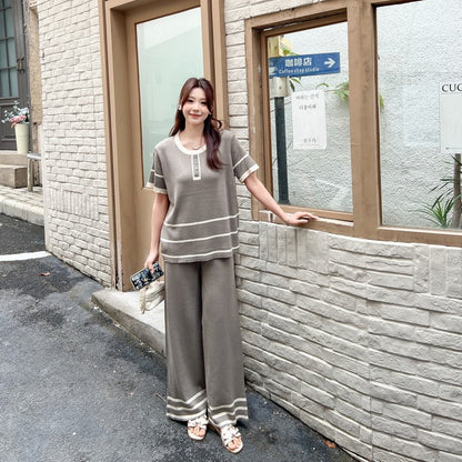 Fashionable Minimalist Relaxed-fit Short-sleeve Top Pants