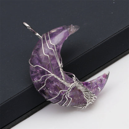 European And American Natural Crushed Stone Amethyst Tiger's Eye Moon Pendant