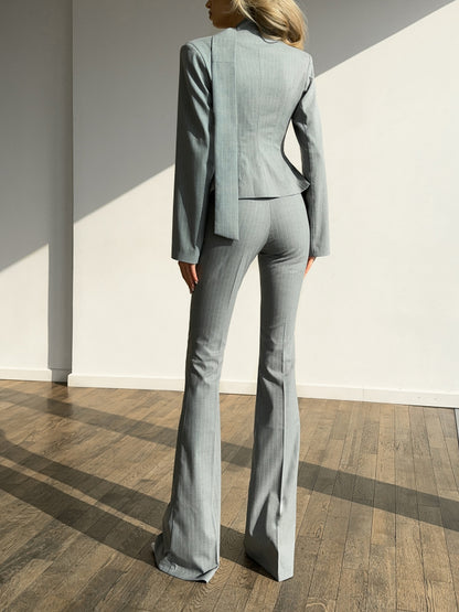 Striped V-neck Top & High-waisted Pants Set