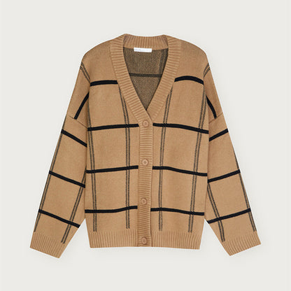 British retro loose coat mid-length plaid