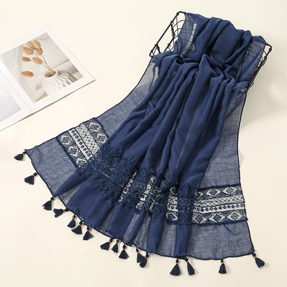 Embroidery Hollow Lace Tassel Scarf Fashion Elegant Casual Cold Weather Scarves Wraps For Women for eid