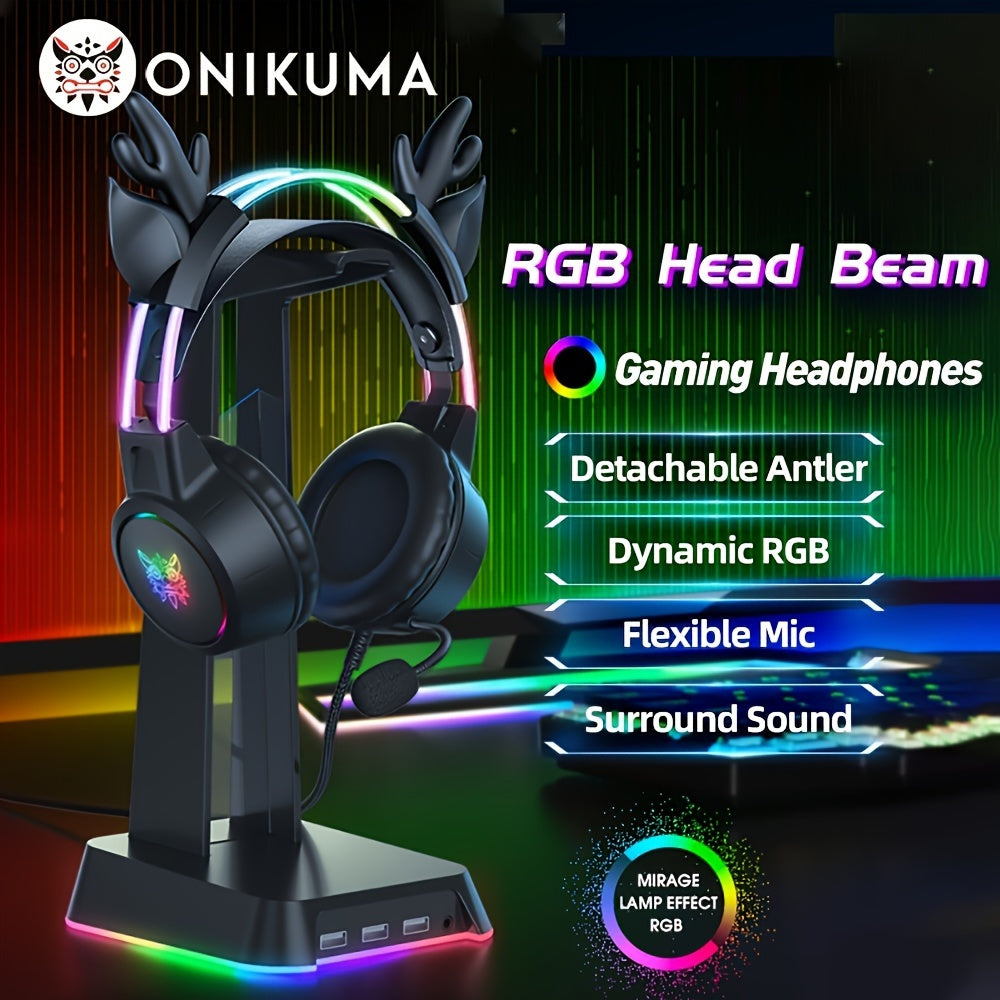 ONIKUMA X15 Pro Gaming Headset: Antler, RGB Aluminum Frame, Surround Sound - Perfect Christmas/Halloween/New Year Gift!