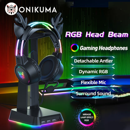 ONIKUMA X15 Pro Gaming Headset: Antler, RGB Aluminum Frame, Surround Sound - Perfect Christmas/Halloween/New Year Gift!