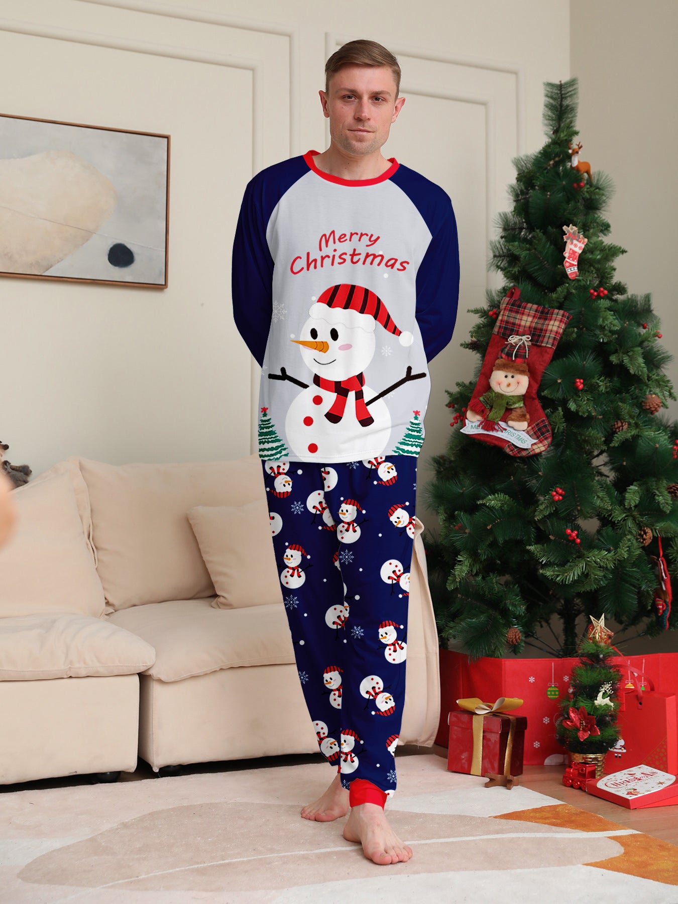 White Snowman Parent-Child Christmas Pajamas Cartoon Family Set