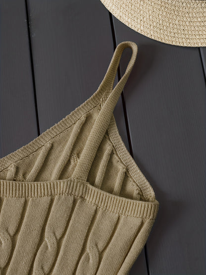 Valentine's Day Knitted Cami Crop Top, Versatile Sleeveless Casual Top For Spring & Summer, Women's Clothing