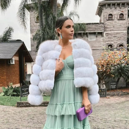 Faux Fox-fur Patchwork Thickened Warm Fur Coat