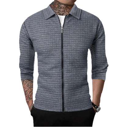 Men's Casual Long-sleeved Lapel Waffle Jacket Cardigan