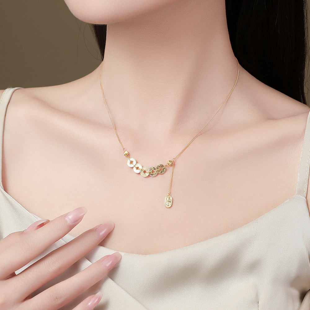 Five Emperor Coins Gold Plated New Chinese Style Necklace