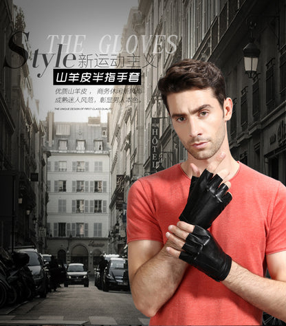 Motorcycle Sheepskin Half-Finger Gloves Men's Summer Thin Driving and Cycling Motorcycle Outdoor Riding Fitness Tactical Fingerless