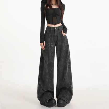 Women's Plus-Size Printed Pleated Straight-Leg Floor-Length Wide-Leg Pants