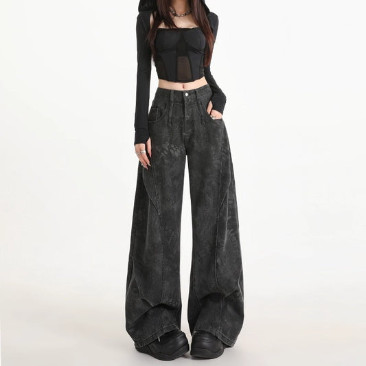 Women's Plus-Size Printed Pleated Straight-Leg Floor-Length Wide-Leg Pants