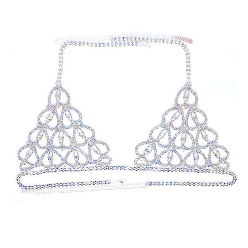 Sexy Bikini With Heart-shaped Rhinestone Claw Chain On Body Chain