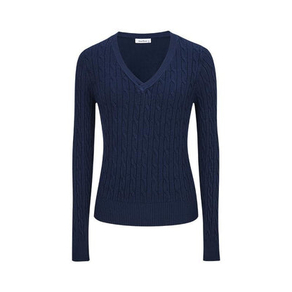 Women's Clothing Is Super Stylish With A High-end Simple And Versatile Cable-knit V-neck Sweater