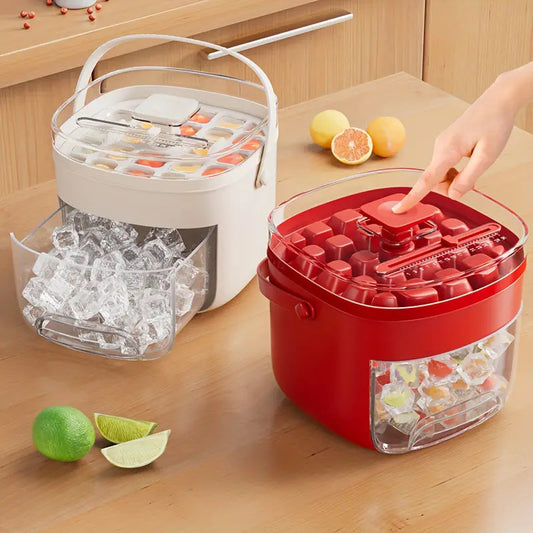 Press-type Convenient Outdoor Portable Ice Tray Large Capacity Ice Bucket 48 Extra-Large Ice Maker Food Grade Plastic Storage Tray Essential Kitchen Gadget