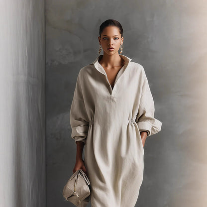Women's Casual Chic Elegant Long Sleeve Lapel Split Dress