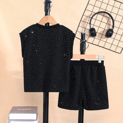 Summer Trendy Sleeveless Vest Boys' Outfit With Starry Sky And Sparkling Rhinestones