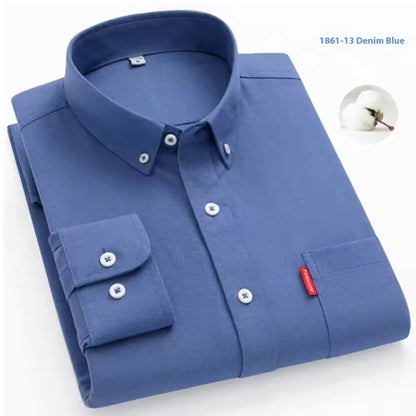 Men's Premium Oxford Cotton Shirt - Long Sleeve Button Down Dress Shirt