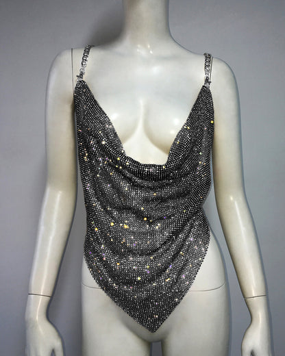 Metal Rhinestone Chain Sexy Suspenders Irregular Vest