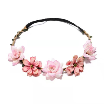 Adjustable Floral Garland Headband for Women & Girls - Multicolor Artificial Flower Crown with Soft Pastel Shades, Black Elastic Band & Golden Accents for Weddings, Festivals, Parties, Special Occasion Wear, Elegant Headpiece