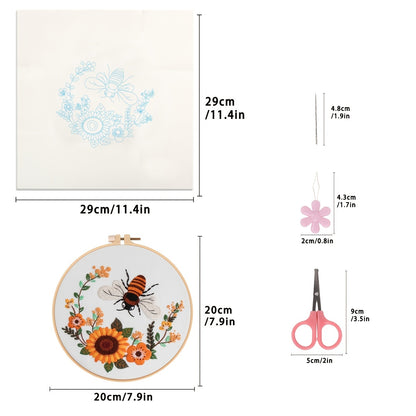 5set Embroidery Kit, Honeybee And Flowers, Include 1 Embroidery Hoop 7.9 Inch