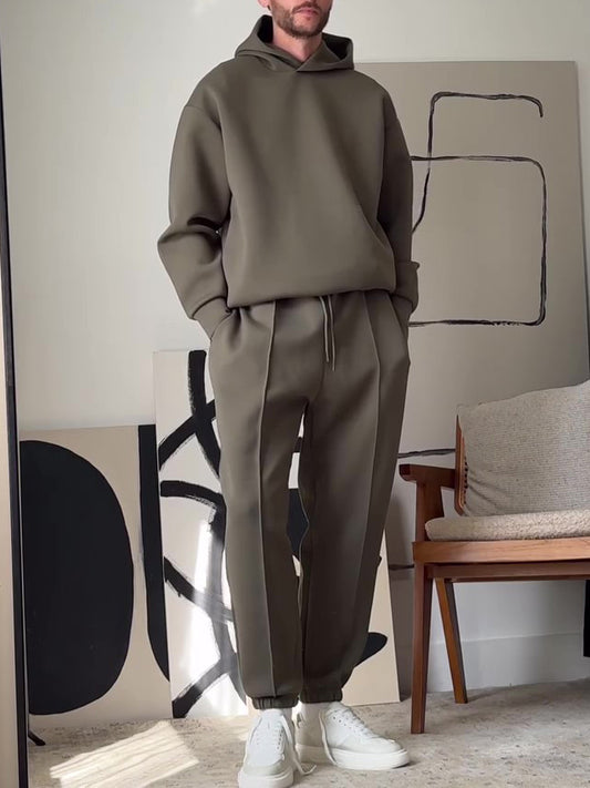 Men's Casual Hooded Sweatshirt & Elastic Waist Pants Set