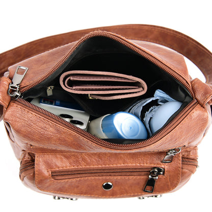 Crossbody Bag Soft Leather Textured Retro Large Capacity Middle-aged