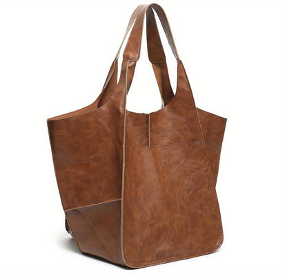 Large Capacity Retro PU Tote Bag For Women - Spacious & Stylish Handbag With Handy Front Pocket For Work, Travel & Everyday Chic