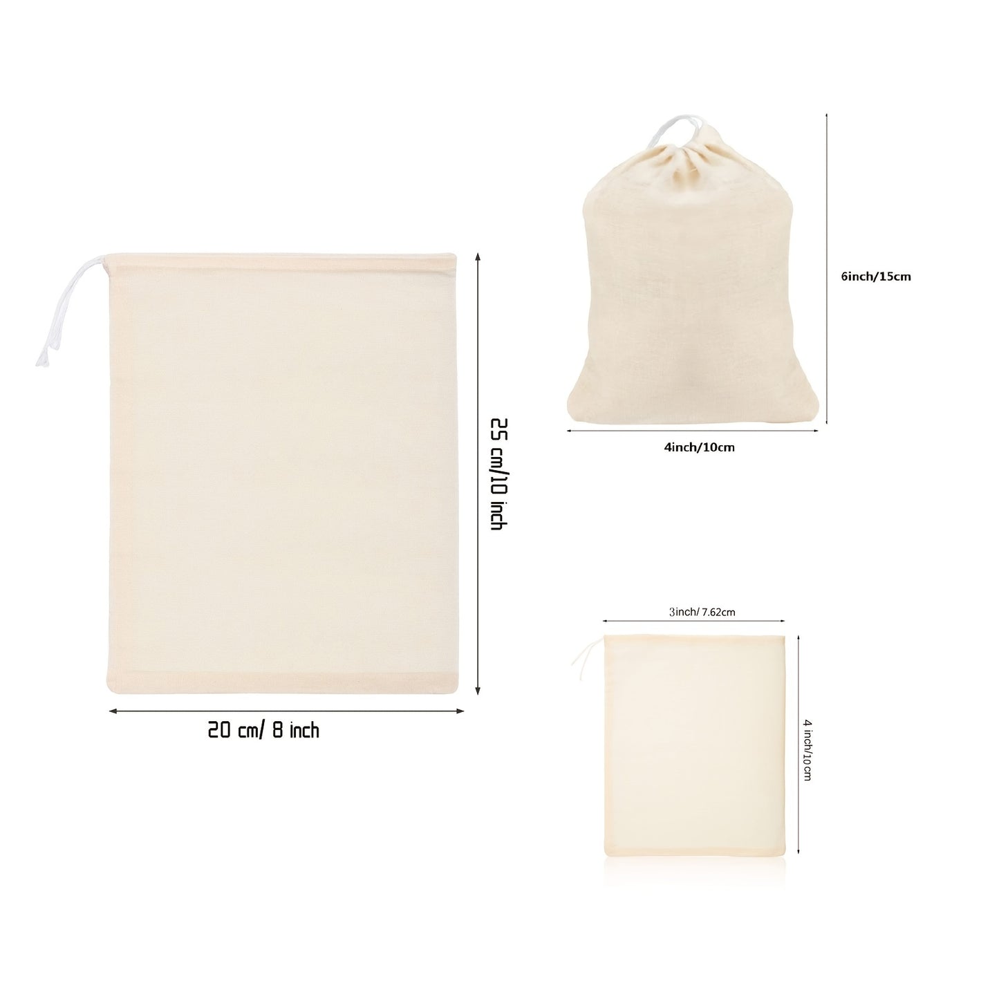 Reusable Muslin Drawstring Bags - 10 Pack Natural Unbleached Cotton Spice Tea Herb Soup Strainer Bags