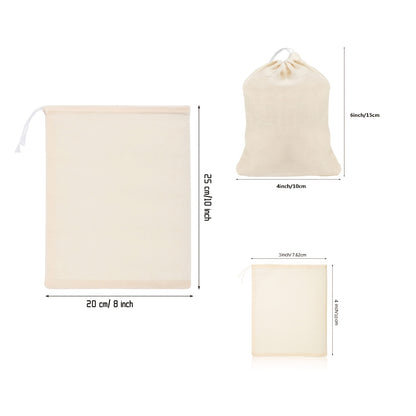 Reusable Muslin Drawstring Bags - 10 Pack Natural Unbleached Cotton Spice Tea Herb Soup Strainer Bags