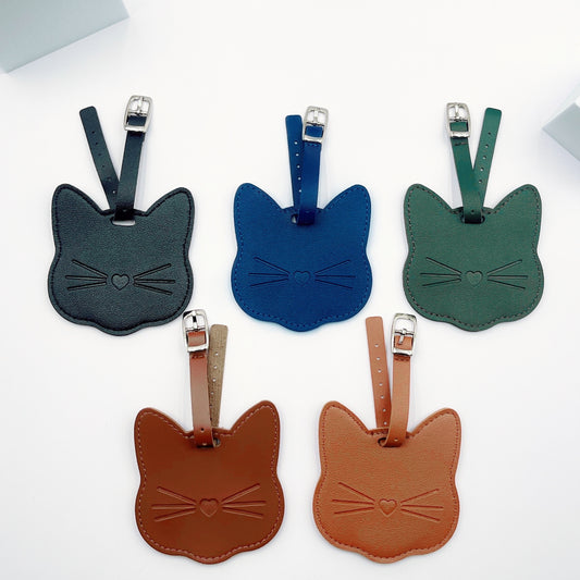 [Cartoon Cat PU Leather Luggage Tag]Leather Suitcase Tag Personality Ciche Luggage Tag Name Telephone Information Tag - Multicolor Optional