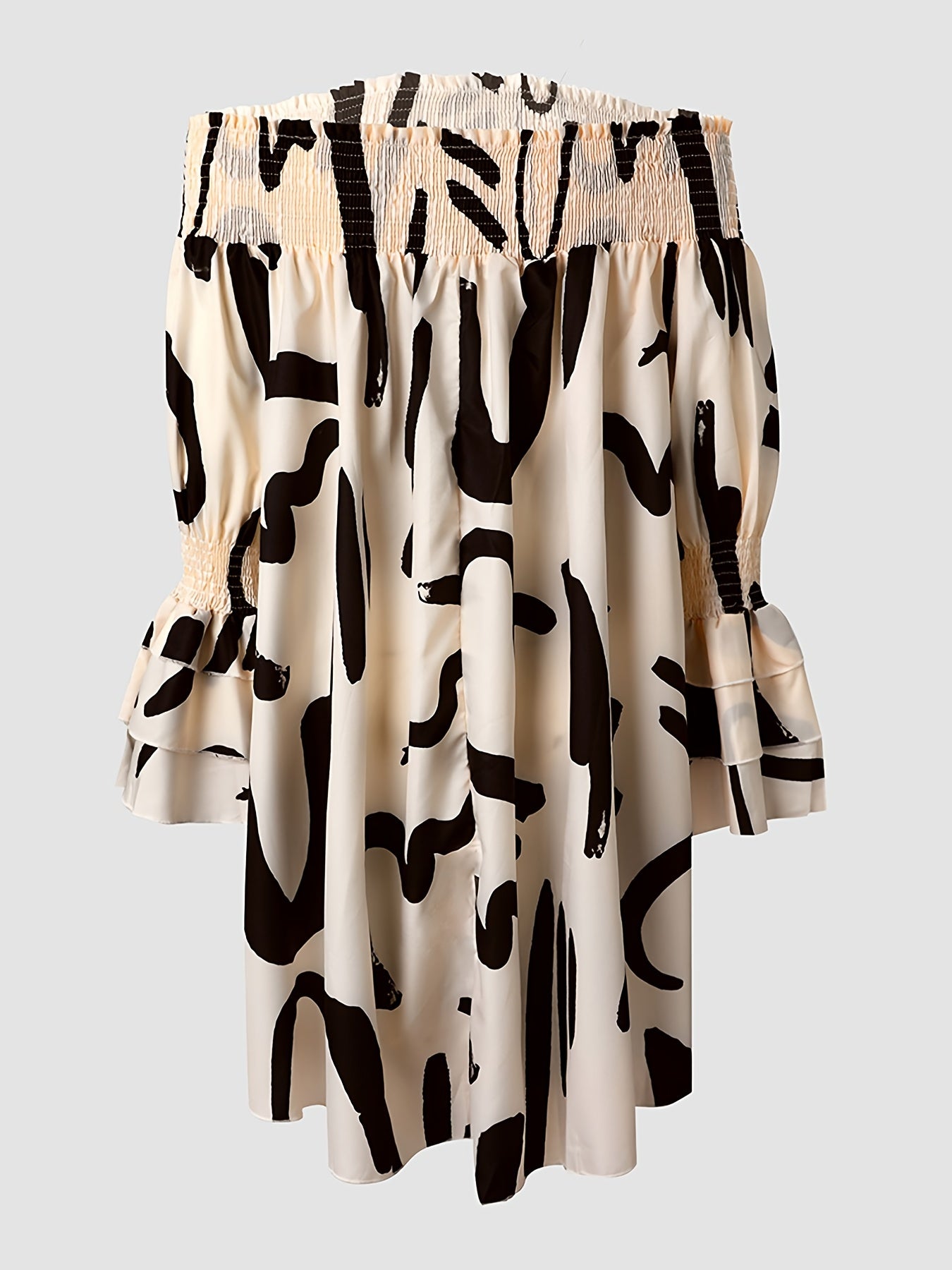 Off Shoulder Letter Print Dress - Casual Long Sleeve Women's Dress | Michan Direct