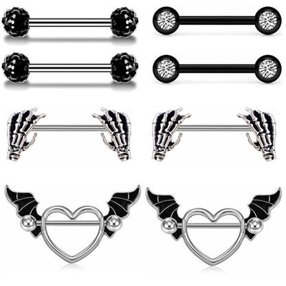 Black Full Drill Ball Straight Wings Heart Shaped Body Piercing Jewelry