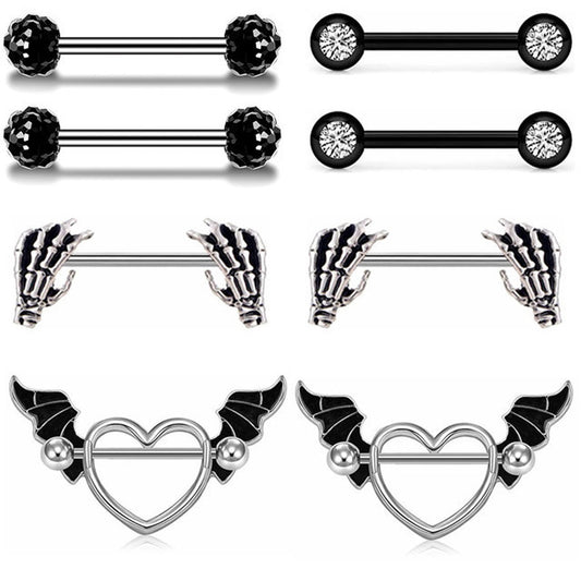 Black Full Drill Ball Straight Wings Heart Shaped Body Piercing Jewelry