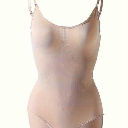 Women's Seamless Knit Bodysuit, Polyamide 85% Elastane 15%, Solid Color, No Padding, Chest Support Sling, Crotch Buckle Waist Pulling Hip Pants