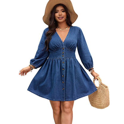 Cowboy V-neck Waist Midi Dress