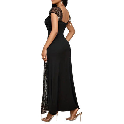 Elegant Bright Diamond Embellished Waist-cinching Slim Split Long Dress