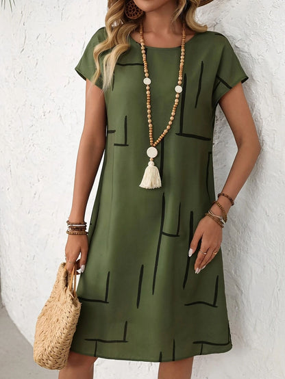 Women's Short-sleeve Crew-neck Casual Graffiti Dress