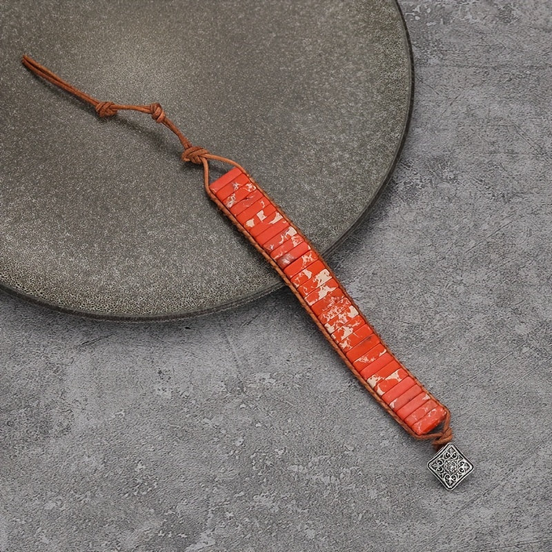 1pc Bohemian Trend Rectangular Cylindrical Colorful Woven Stone Bracelet for Men Jewelry