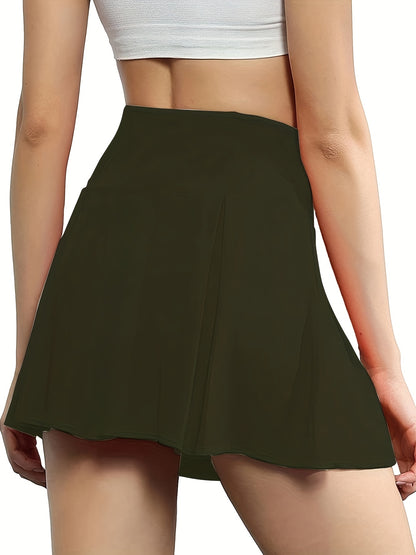 Summer Skort Solid Shorts, Sexy High Waist Fashion Sports Biker Running Yoga Skort Shorts, Women's Clothing