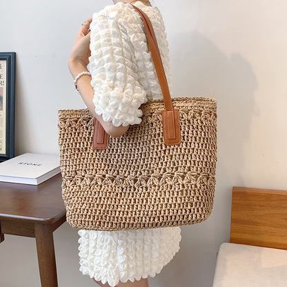 Women's Fashionable All-match Large Capacity Woven Shoulder Bag