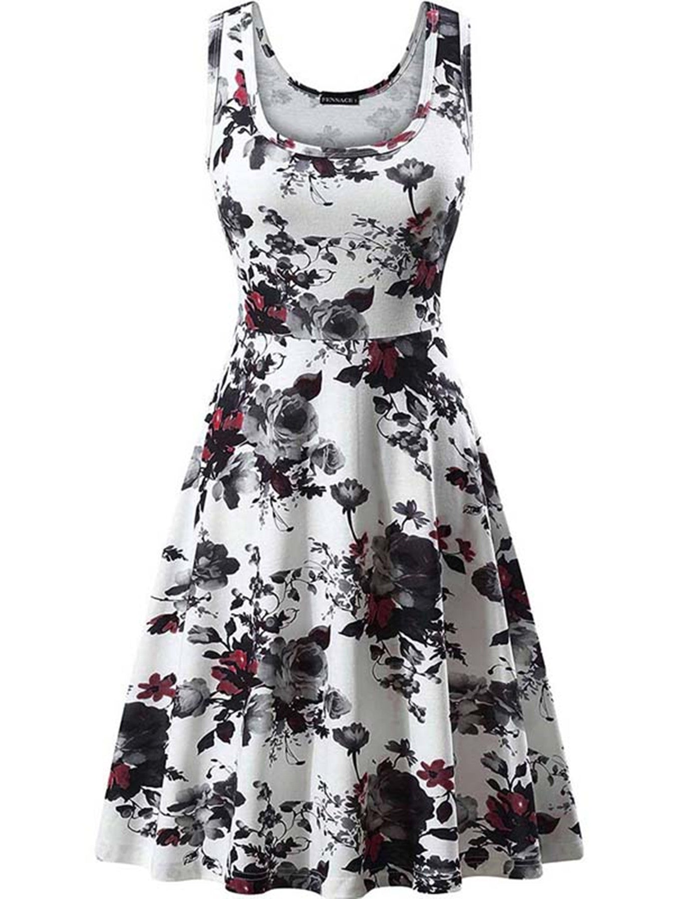 Romantic Floral Print Sleeveless Beach Dress - Flattering Squared Neck, High Waist Ruffle Hem, Perfect for Fashionable Womens Summer Wardrobe