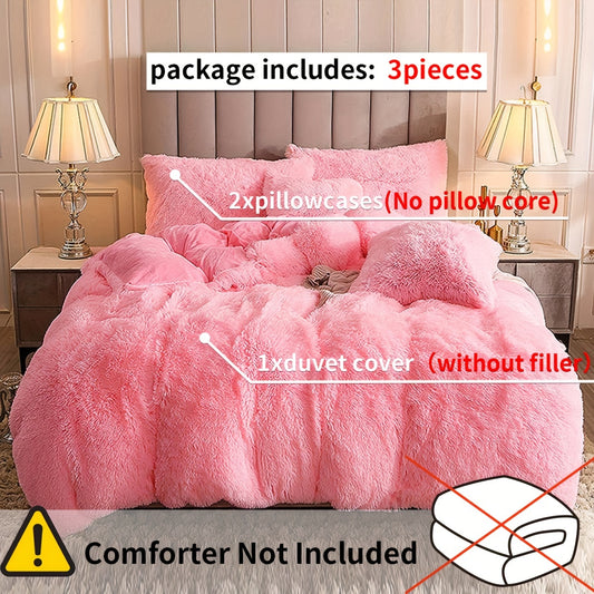 [Plush Duvet Set] 3pcs Multicolor Plush Duvet Cover Set - Soft And Warm Bedding For Bedroom, Guest Room, And Dorm Decor