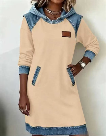 Best Seller Denim Color Matching Ladies Hoodie Skirt