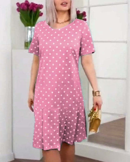 Women's Crew-Neck Short-Sleeve Button-Up Dress