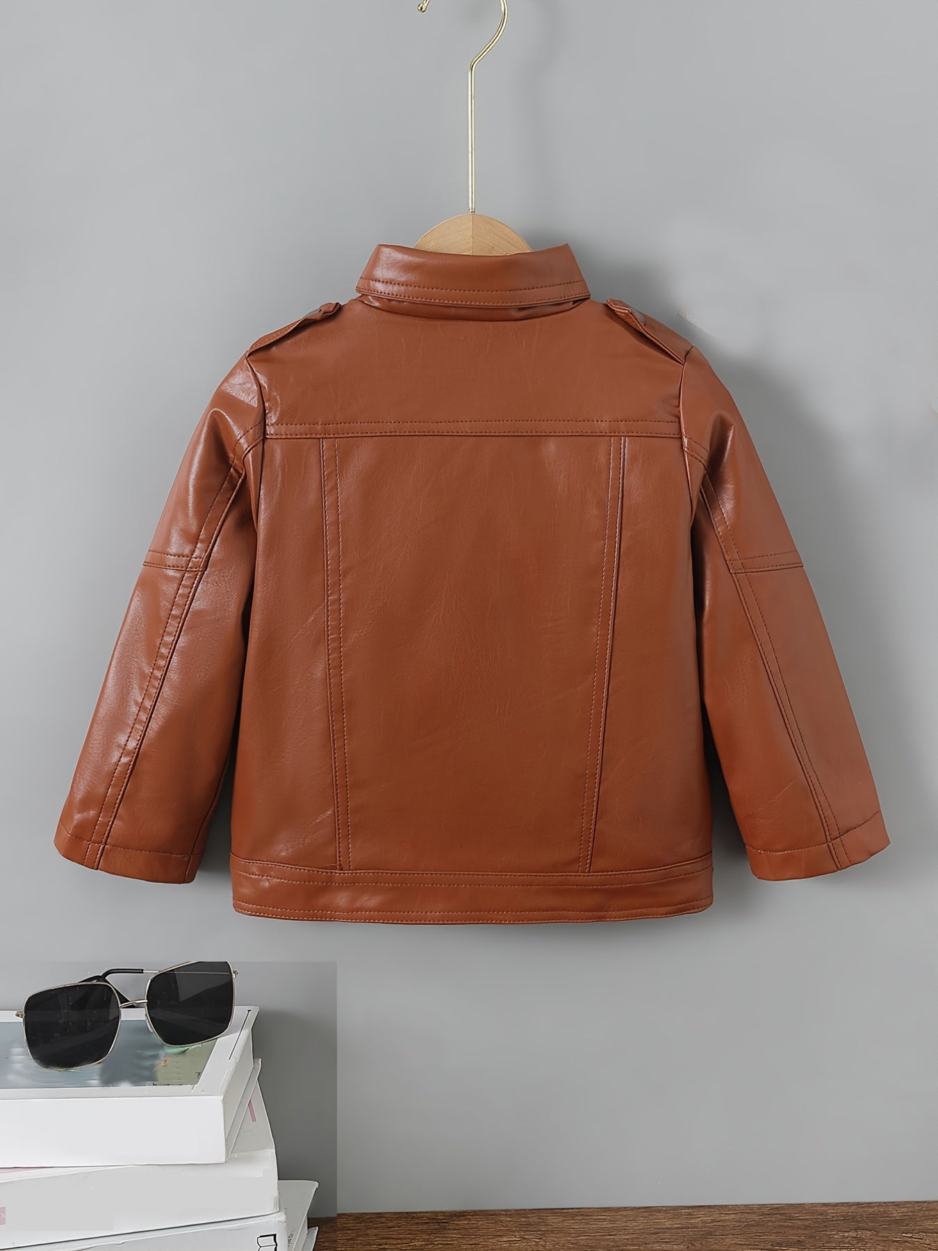 Children's Lapel PU Leather Jacket Zipper Coat Top For Girls And Boys Kids Clothes