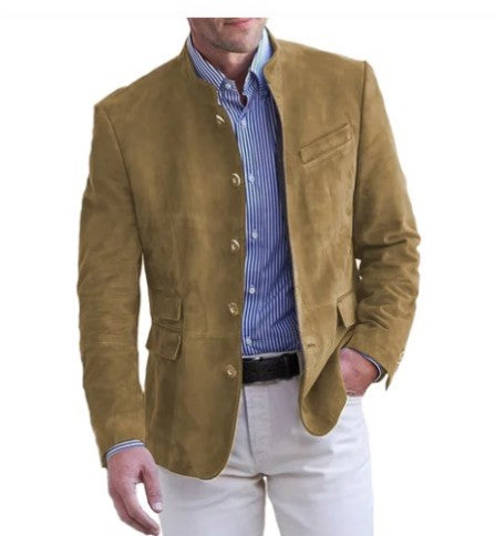 Men's Business Casual Suit Jacket Autumn Winter Fashion Commuter Daily Basic Blazer Solid Stand Collar Jacket Men's Clothing