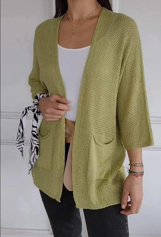 Women's Waffle Nine-quarter Sleeve Urban Casual Cardigan Coat