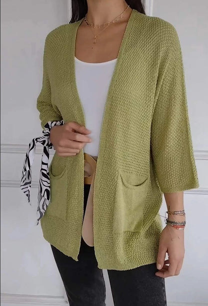 Women's Waffle Nine-quarter Sleeve Urban Casual Cardigan Coat
