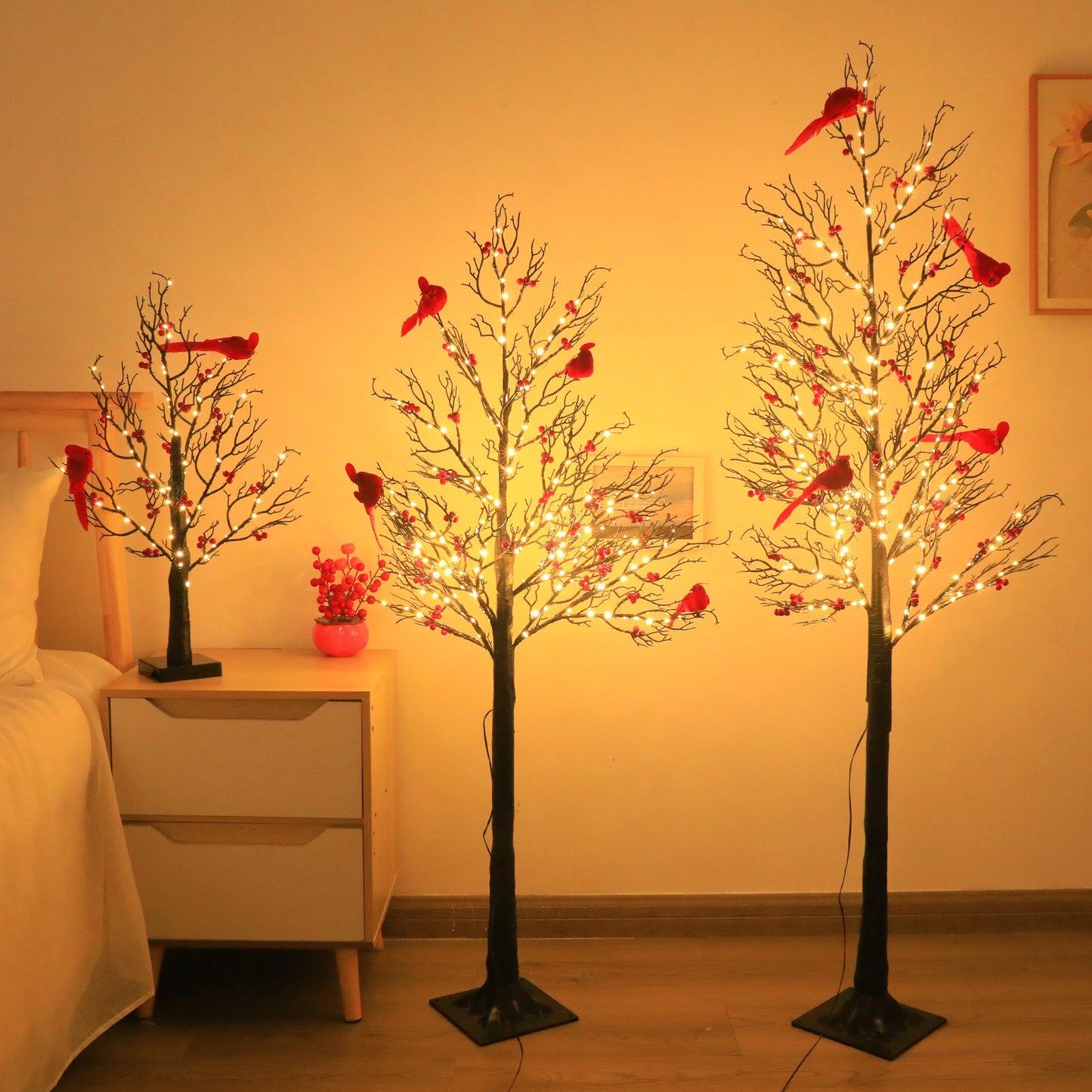 Red Cardinal Bird LED Tree Lamp - Decorative Holiday Night Light with Warm Glow